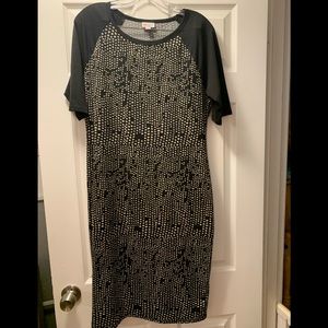 Lularoe Julia dress, large, EUC. Black/cream dot print